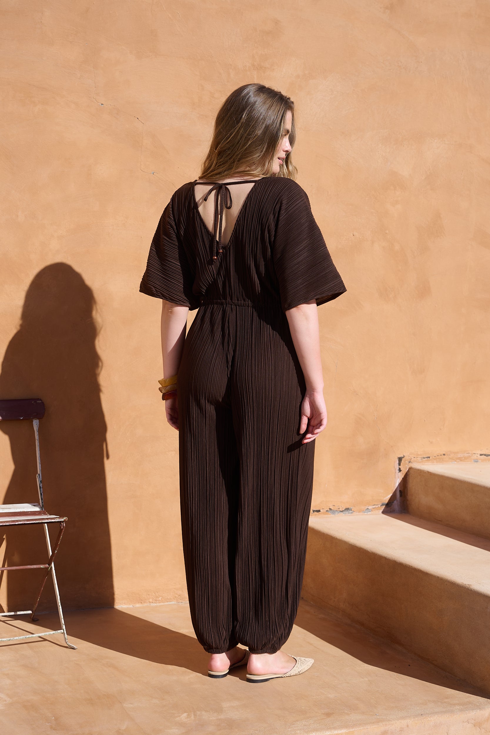 Choc Plissé Front Tassel Jumpsuit