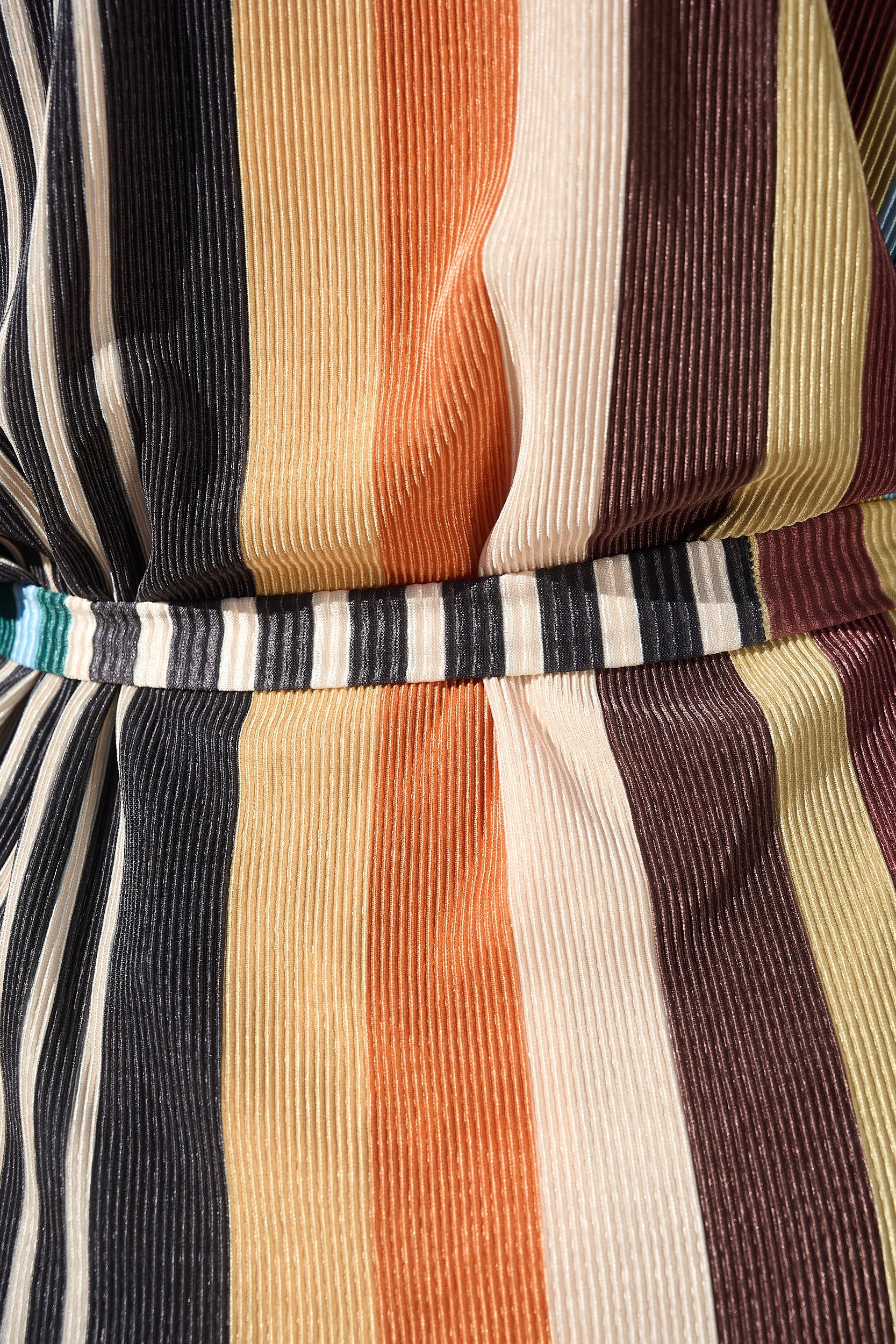Kimono Sleeve Plisse Top with sash in MultiStripe