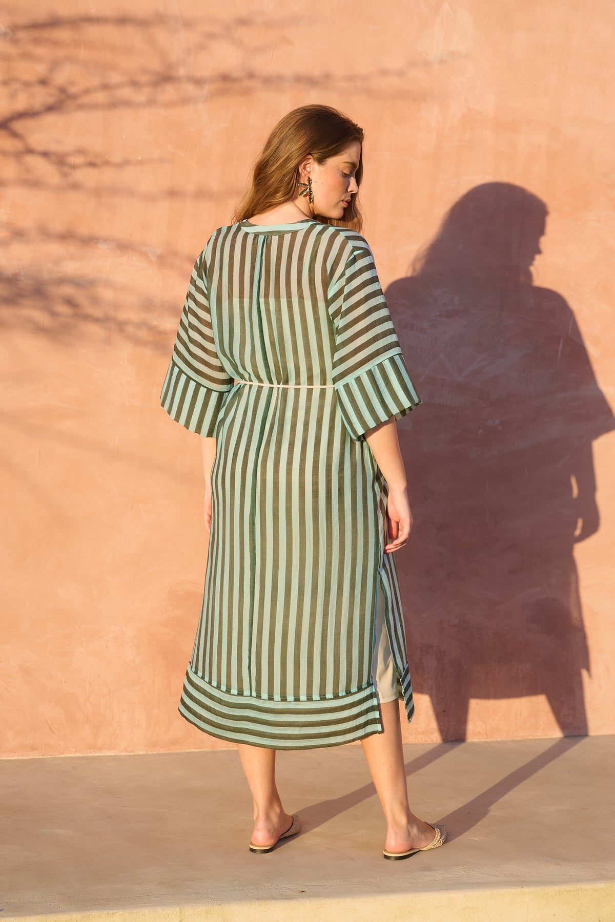 Sheer Tunic Dress in Aqua Green Stripe