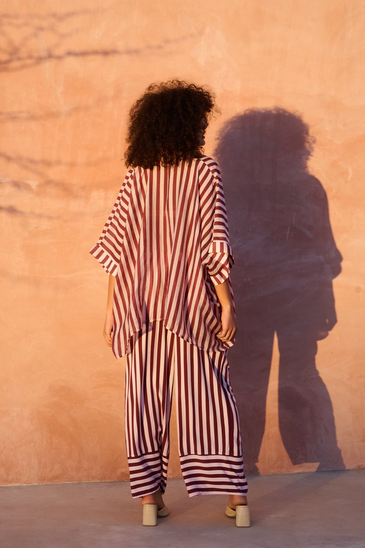 Oversized Slouchy Shirt in Pink and Burg Stripe