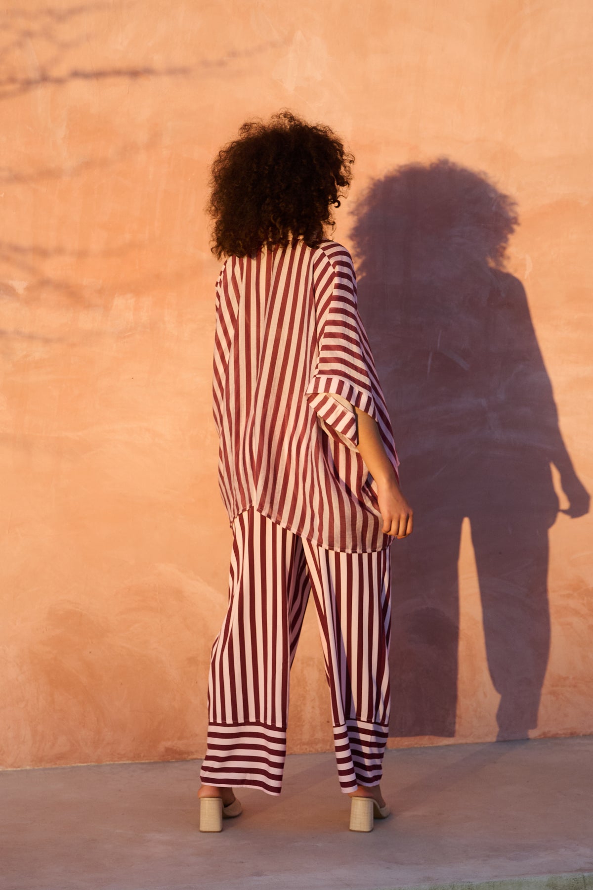Stripe Elasticated Pant with Hem Detail in Burg and Pink Stripe