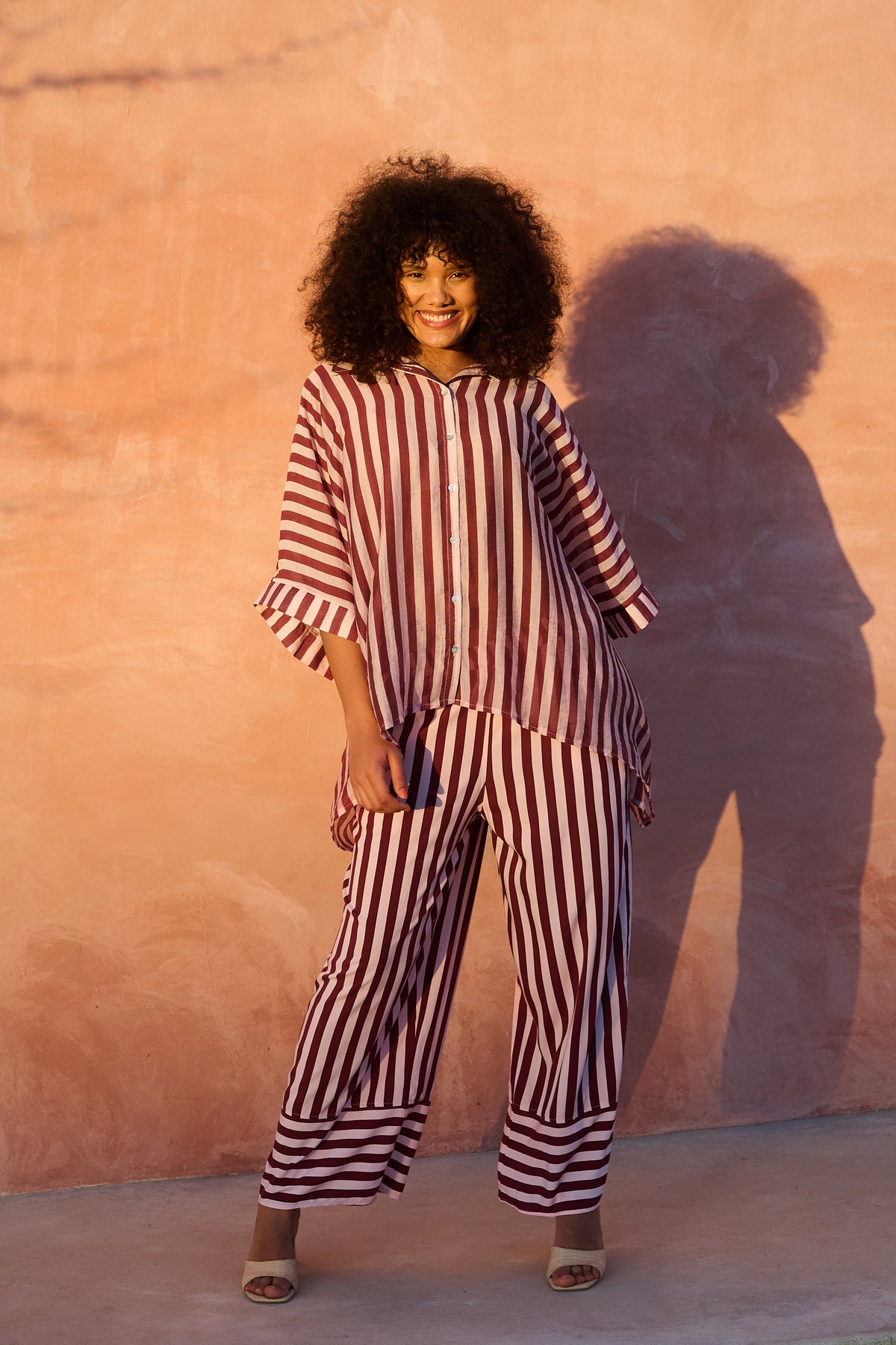 Oversized Slouchy Shirt in Pink and Burg Stripe