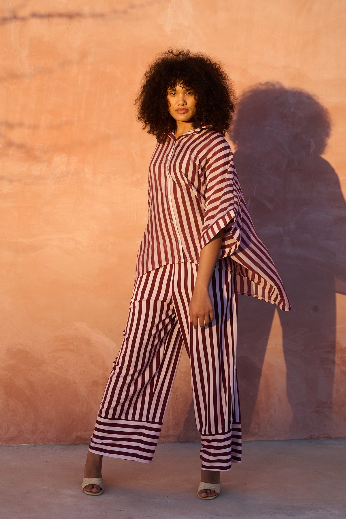 Oversized Slouchy Shirt in Pink and Burg Stripe