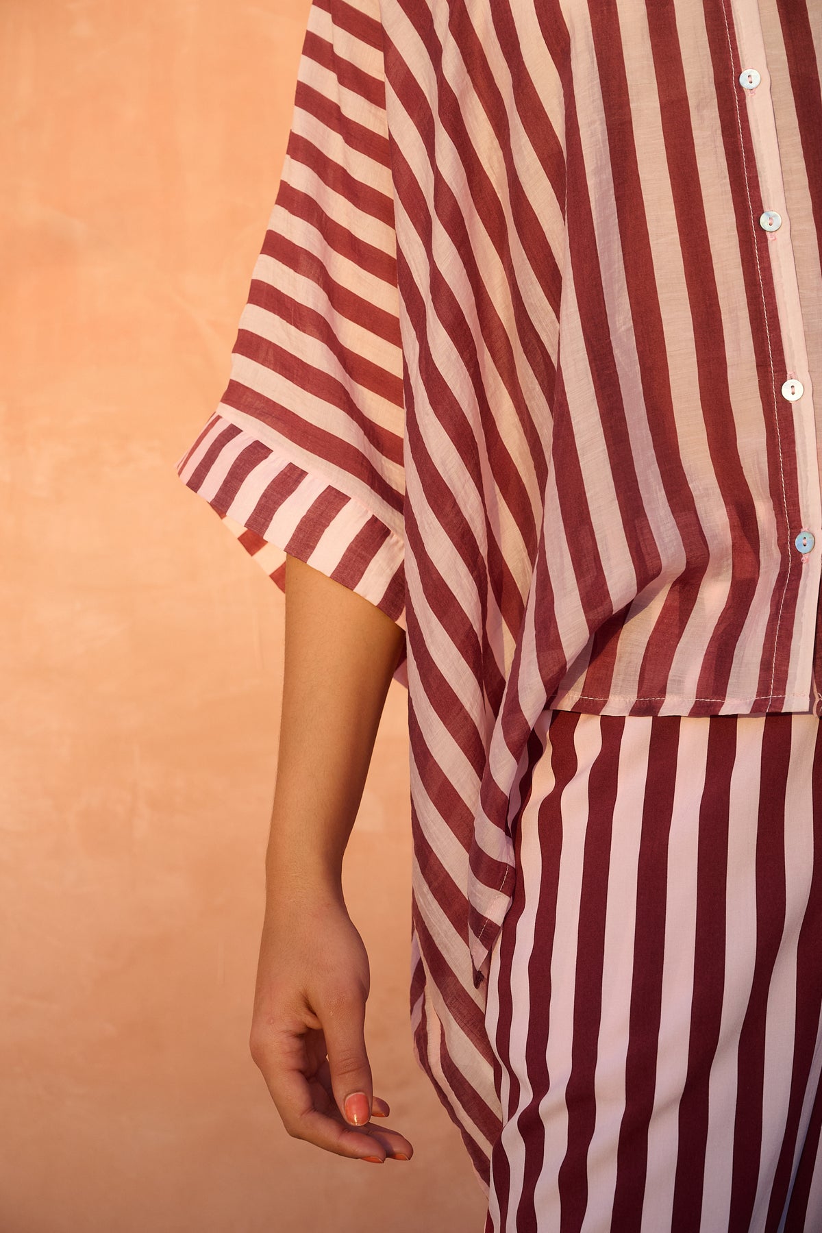 Oversized Slouchy Shirt in Pink and Burg Stripe