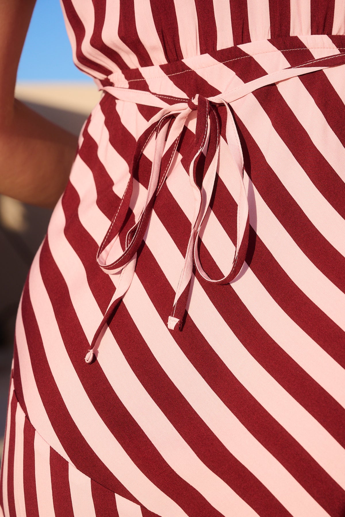 Burg and Pink Stripe Bias Empire Maxi Dress