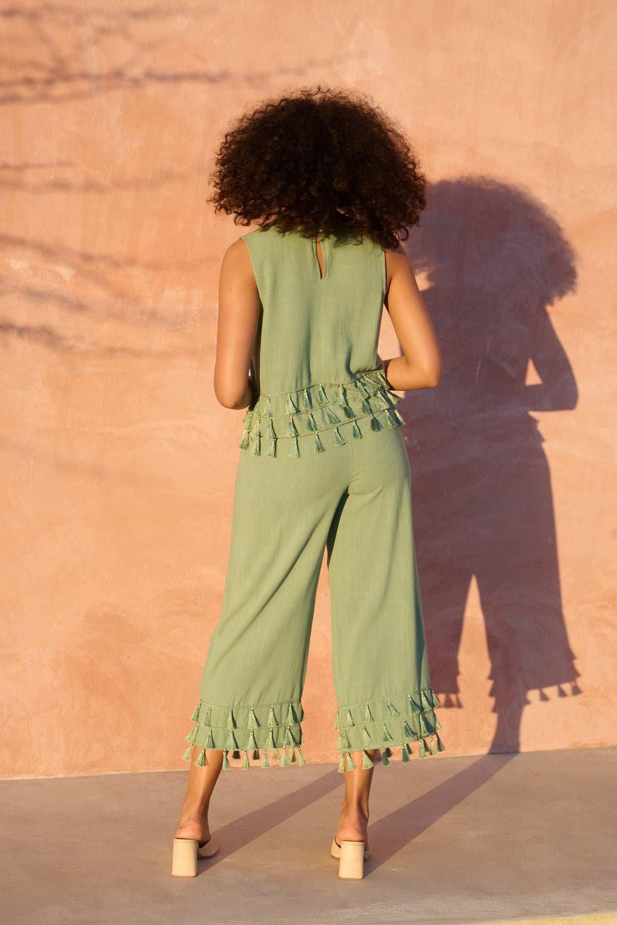Sleeveless Top in Shale with Tassel Hem