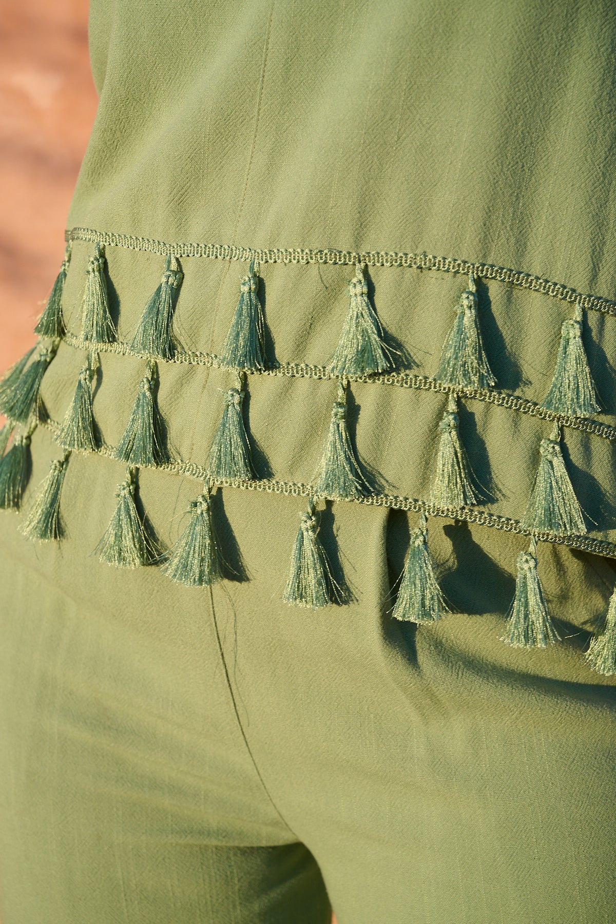 Sleeveless Top in Shale with Tassel Hem