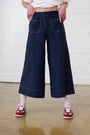 Stretch Wide Leg Cropped Pants in Navy