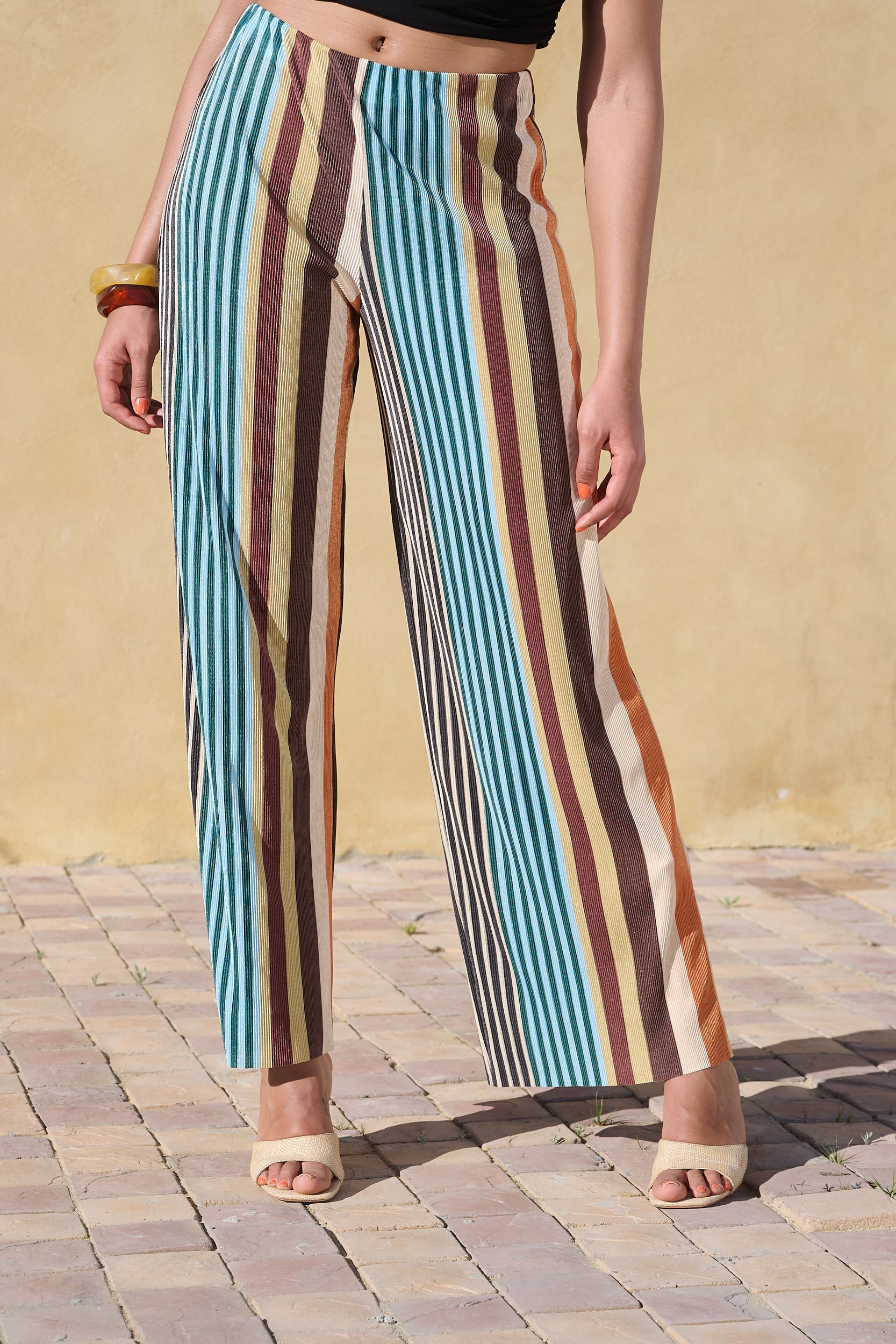 Straight Leg Plisse Pull on Pants