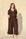 Model is wearing Dark chocolate rayon-linen wide-leg cropped trousers with front pleat