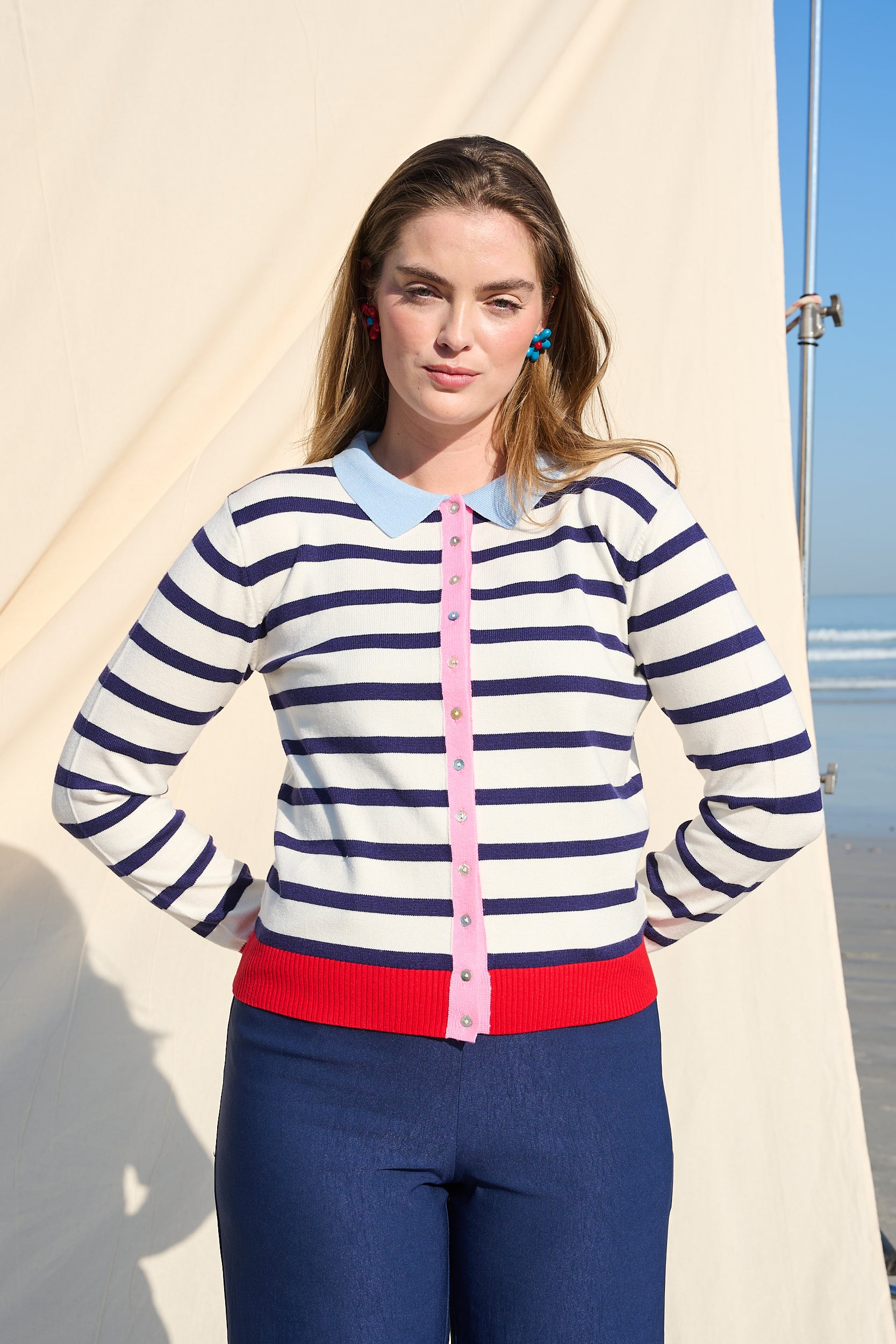 ColourBlock stripe Collar Cardigan
