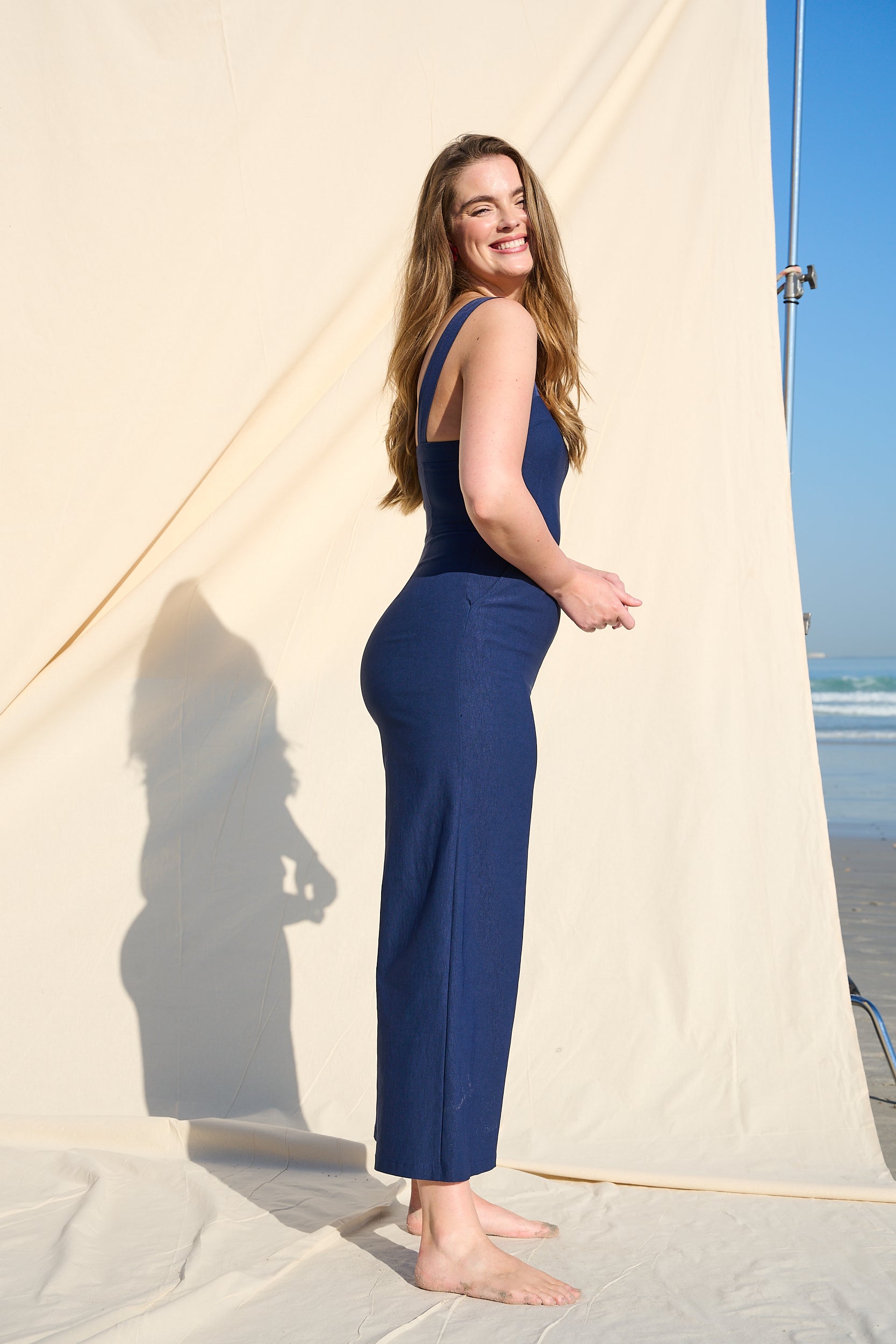 Stretch Cropped Wide Leg Jumpsuit in Navy