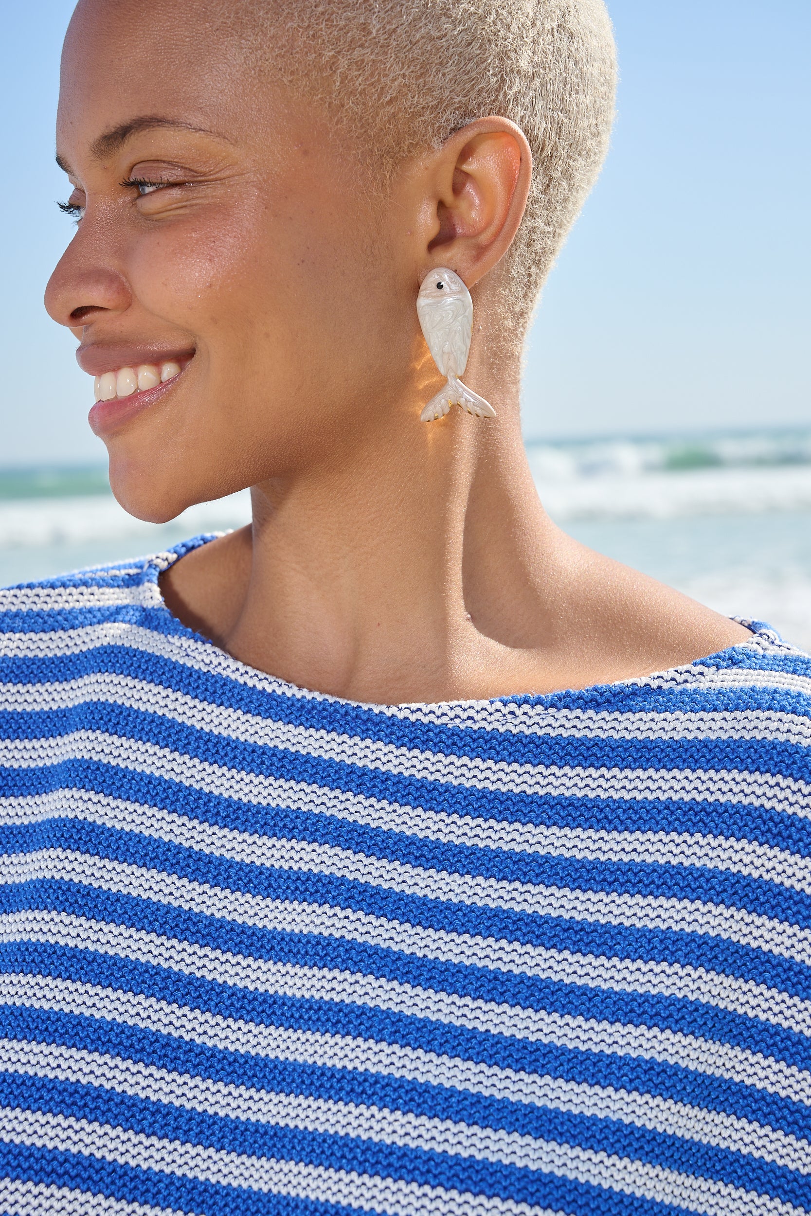 Relaxed T-Shirt Dress with faux Wrap in Ink and Milk Stripe