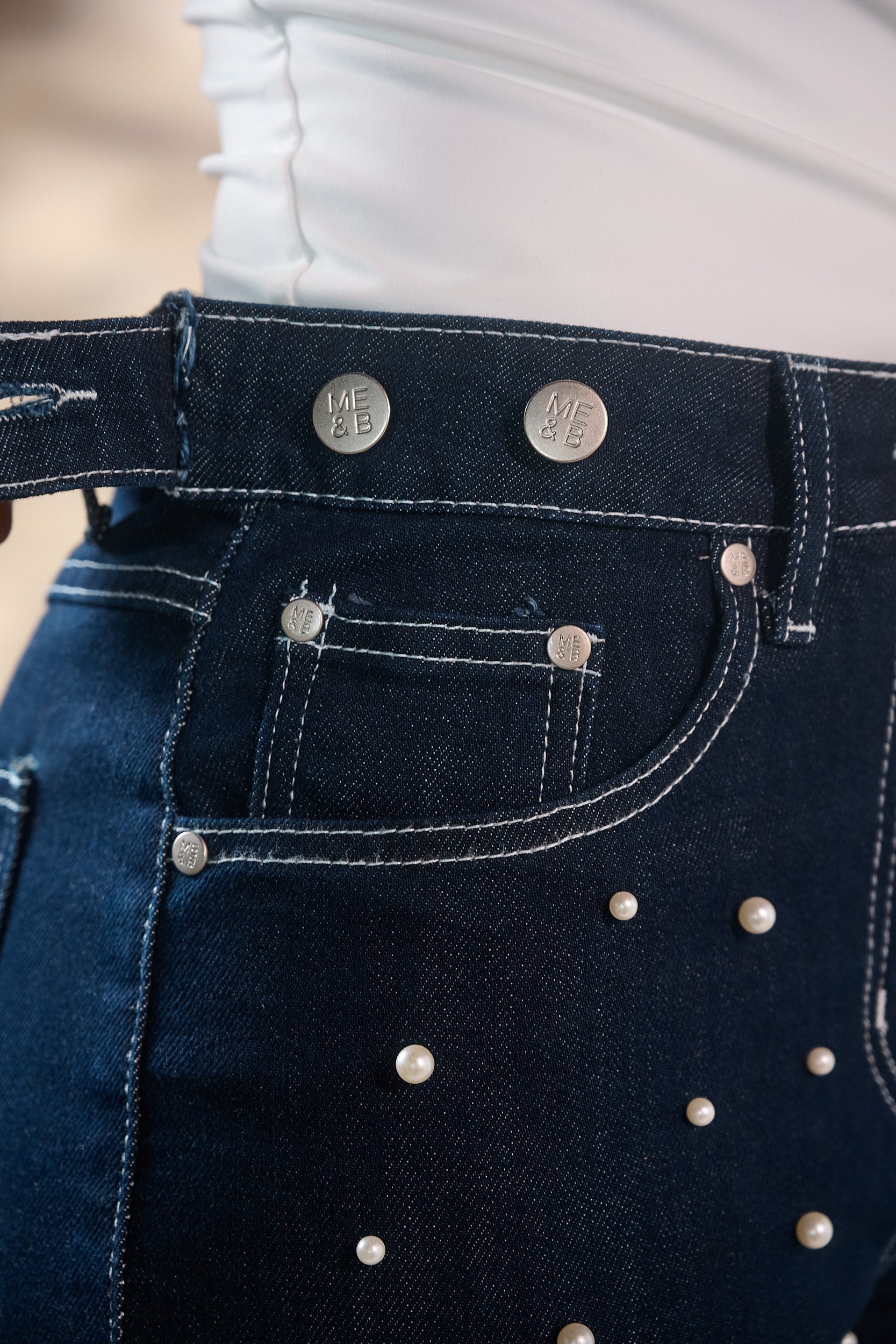 Straight Leg Jean with Pearls in Dark Wash