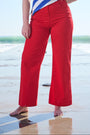 Adjustable Waist Wide Leg Jeans in Red