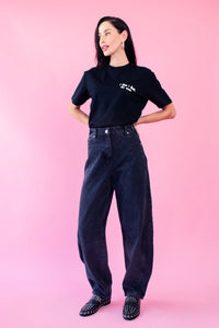 Adjustable Waist Barrel Leg Jeans in Black