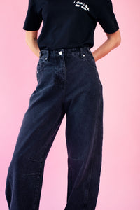 Adjustable Waist Barrel Leg Jeans in Black