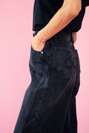 Adjustable Waist Barrel Leg Jeans in Black