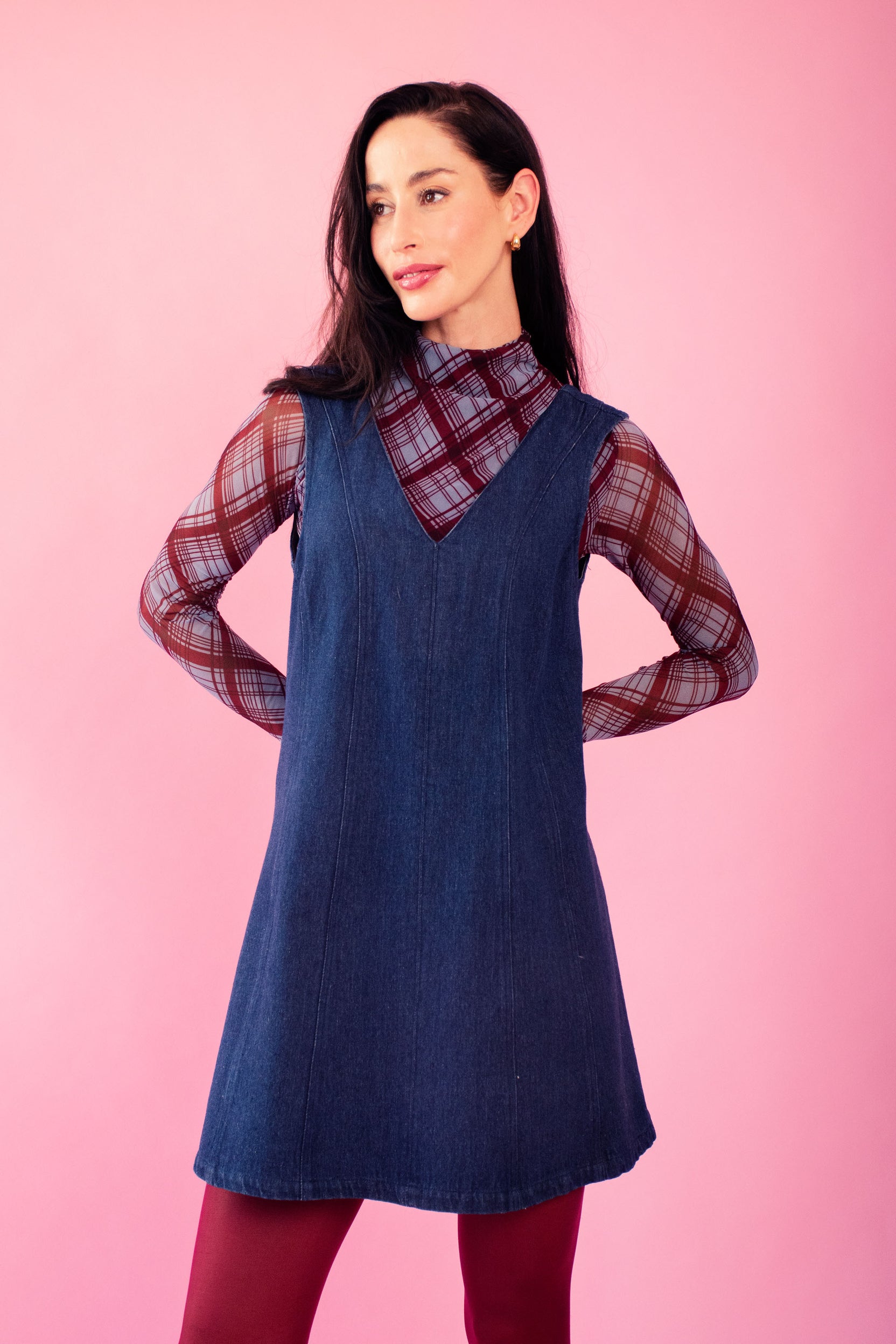 Lined Mesh Top in Diagonal Check