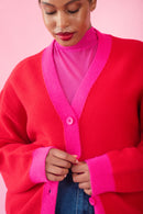 Colourblock Cardigan in Red/Pink