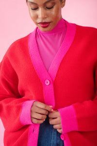 Colourblock Cardigan in Red/Pink