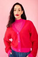 Colourblock Cardigan in Red/Pink