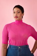 Polo Mesh Three Quarter Sleeve in Pink