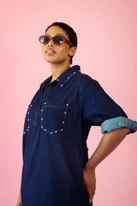 Denim Tunic Dress with Stud Details