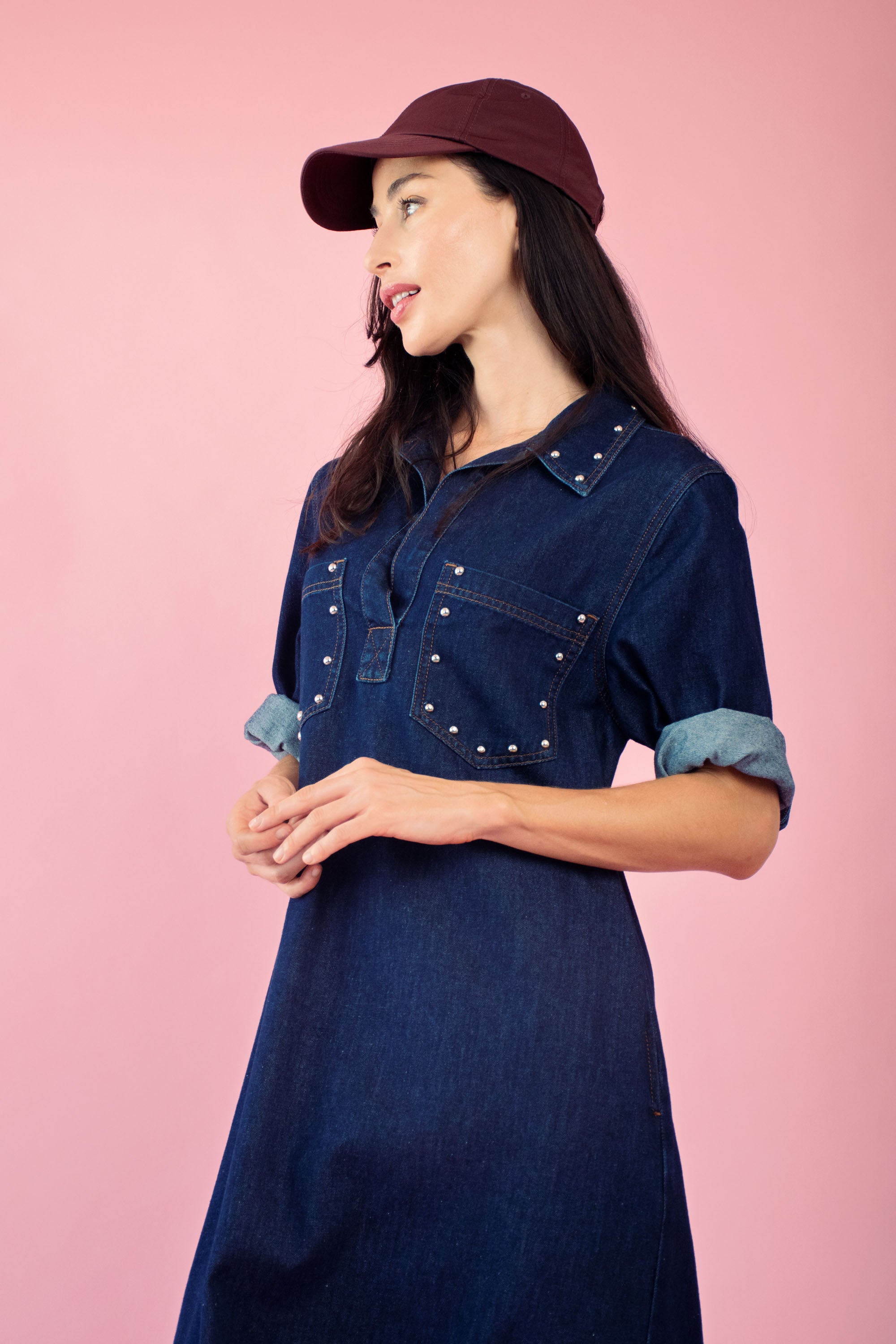 Denim Tunic Dress with Stud Details