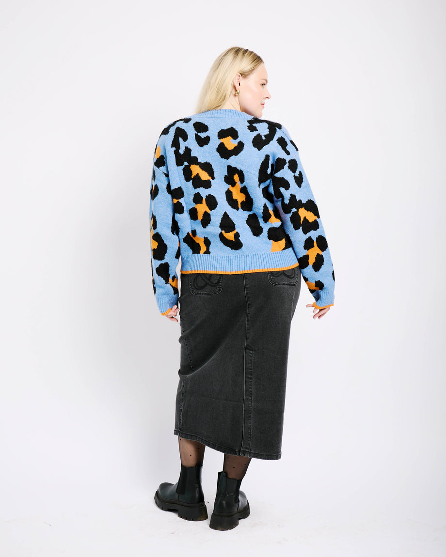 Blue animal print cardigan best sale