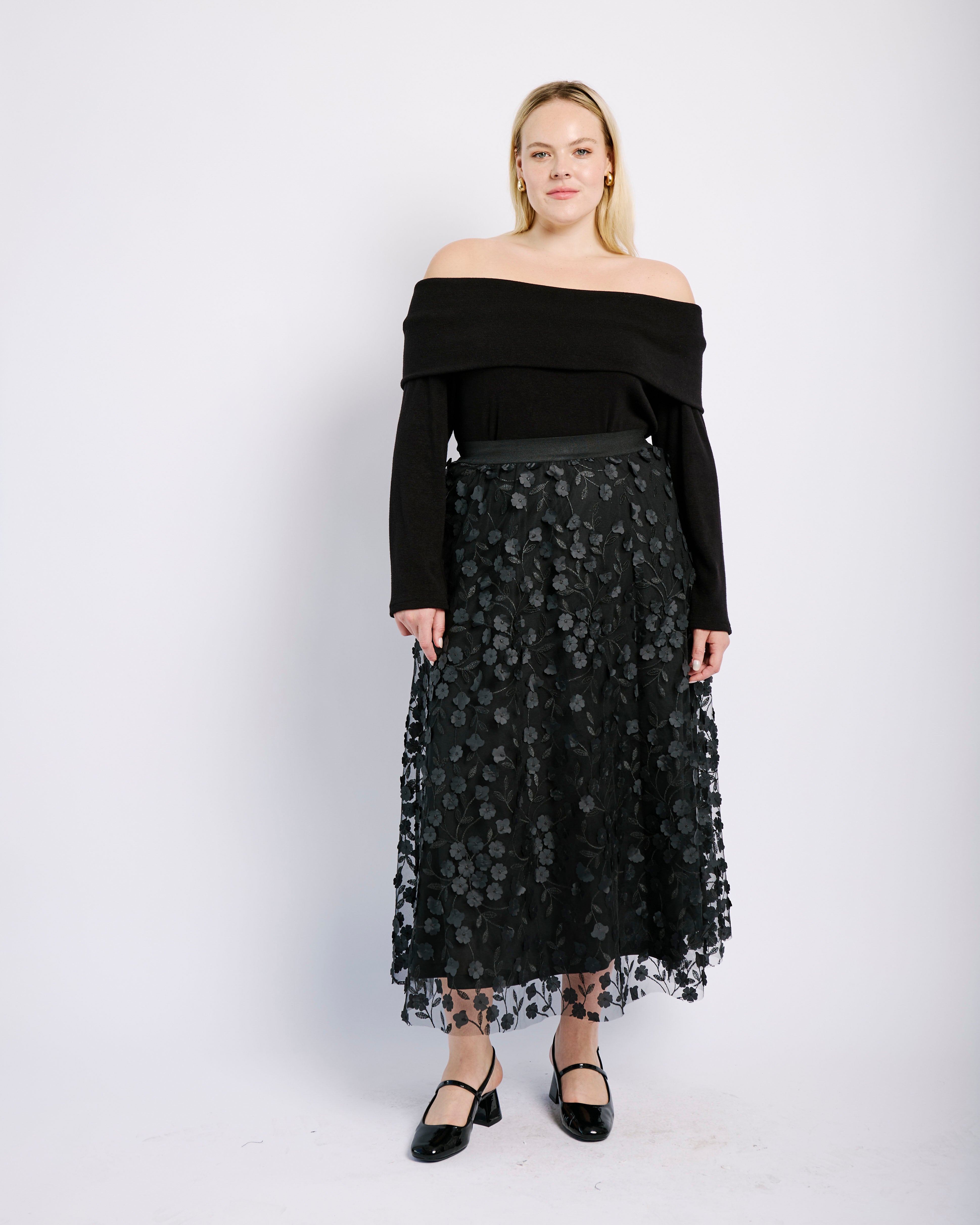 Off the Shoulder Knit Top in Black - Me&B