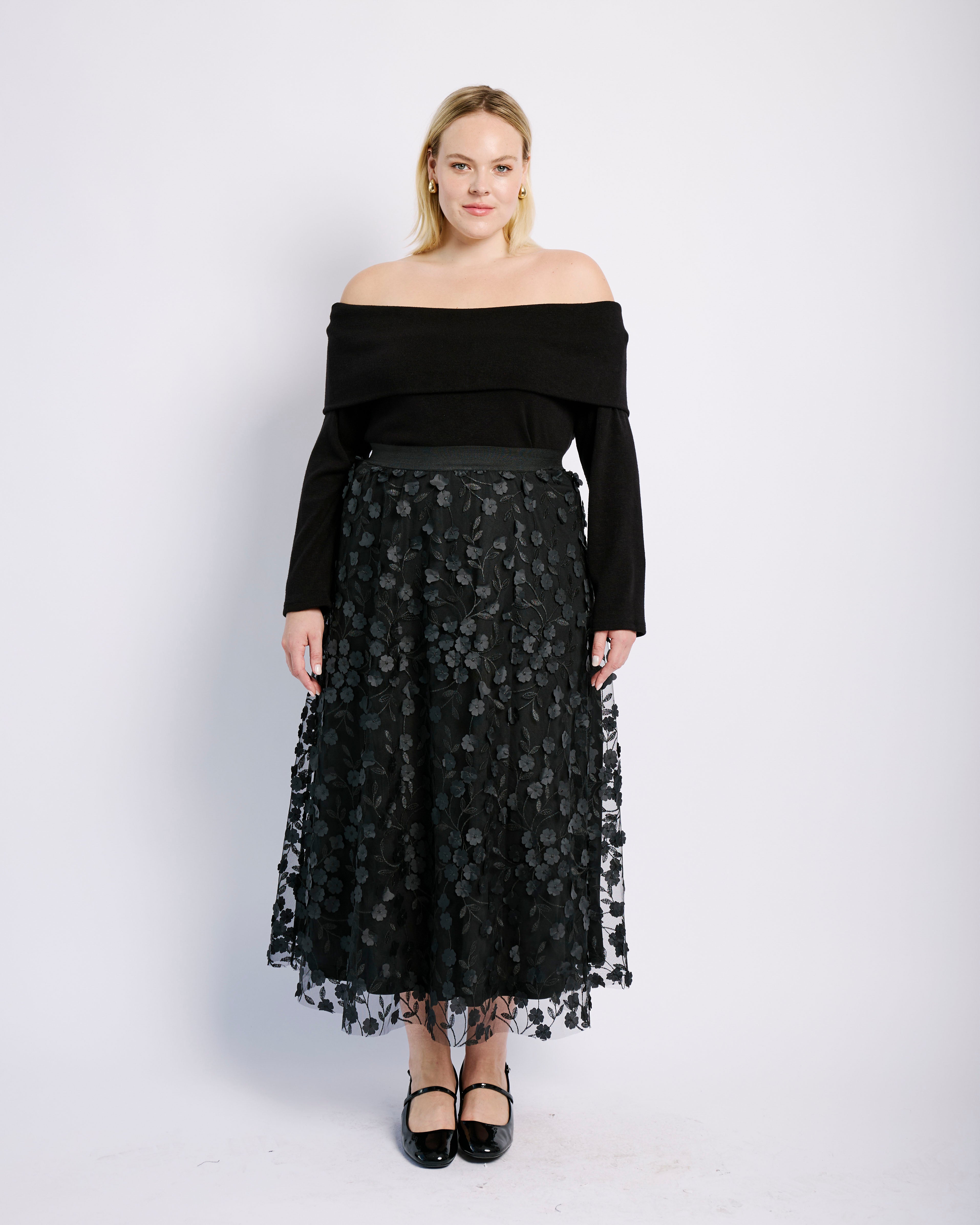 Off the Shoulder Knit Top in Black - Me&B