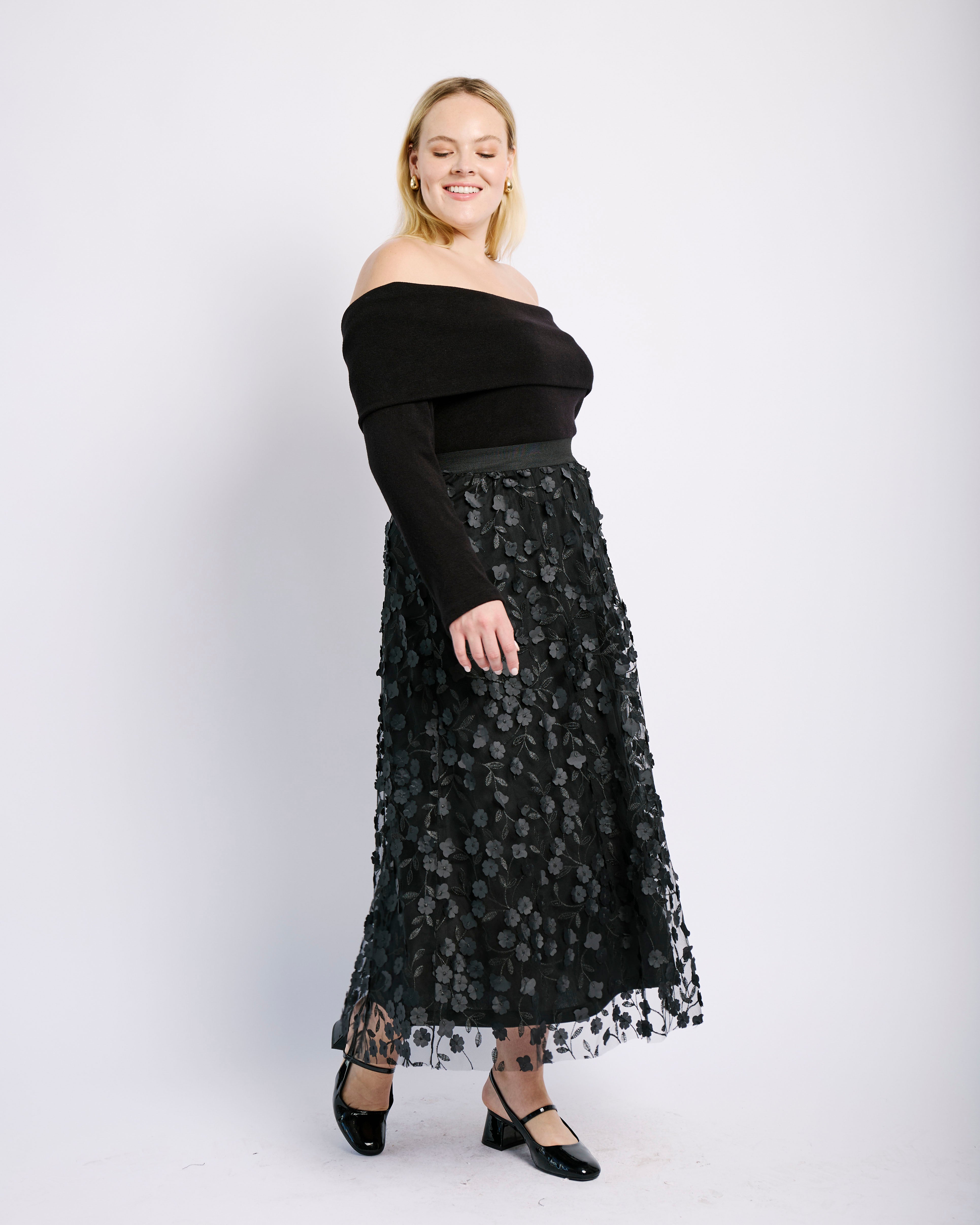 Off the Shoulder Knit Top in Black - Me&B