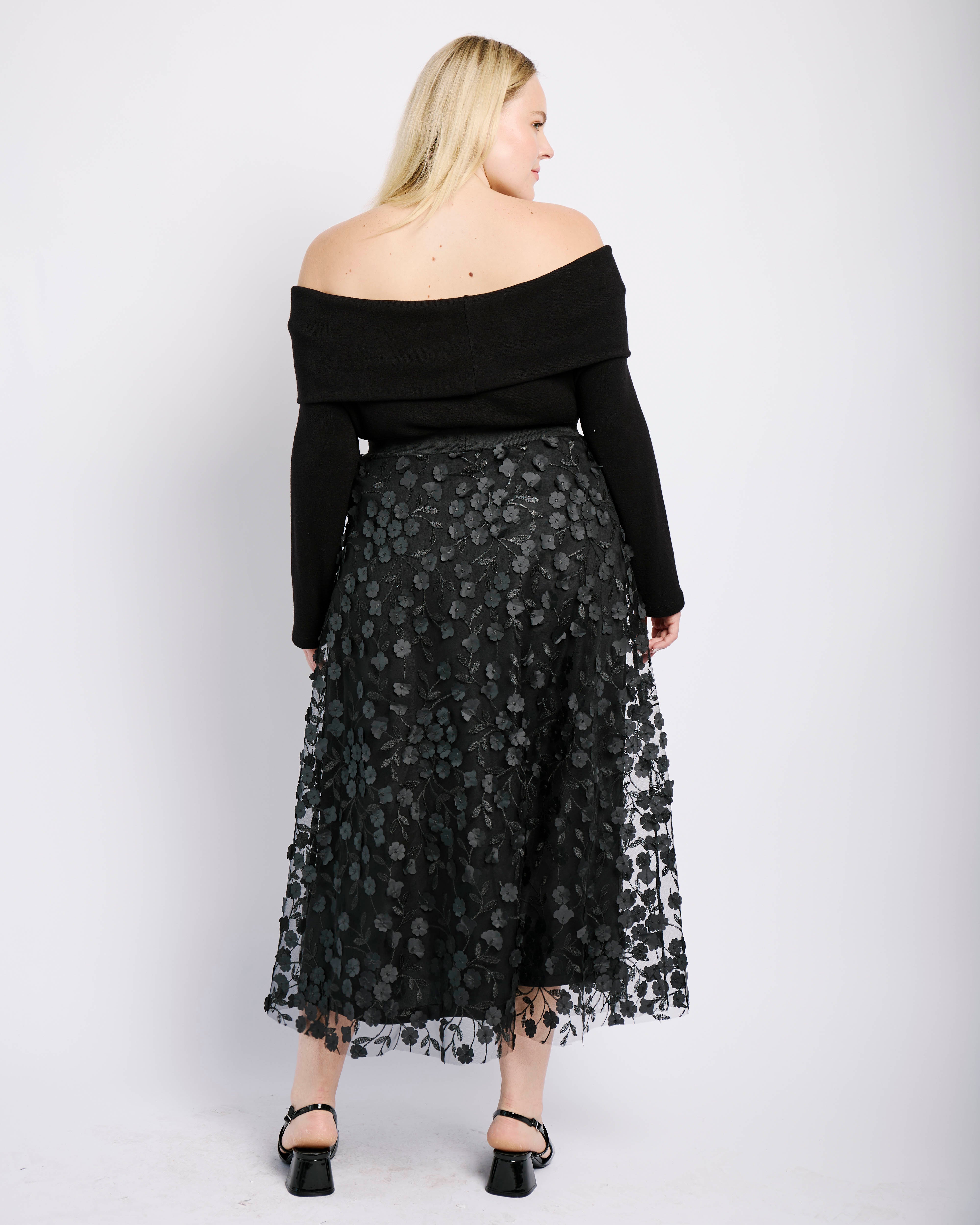 Off the Shoulder Knit Top in Black - Me&B