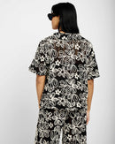 Embroided Crochet Tunic Top in Black and Cream - Me&B