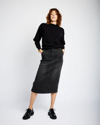 Denim Skirt with Back Slit in Black - Me&B