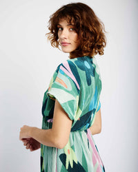 Empire Maxi Plisse Dress in Secret Garden