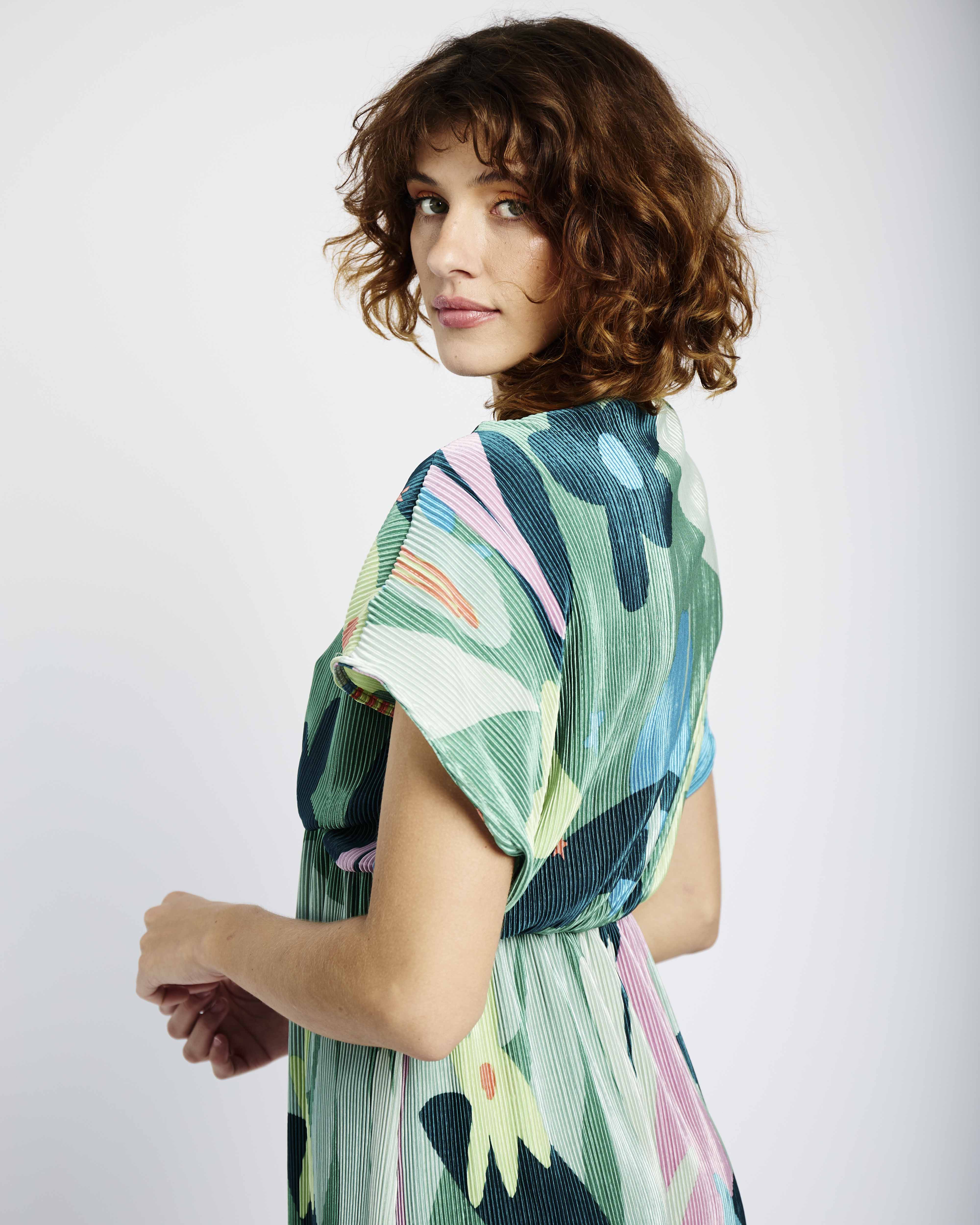 Empire Maxi Plisse Dress in Secret Garden