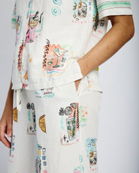 Revere Collar  Shirt with Cocktail Print