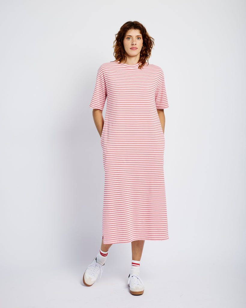 Easy Tee Dress in Pink and Red Stripe - Me&B