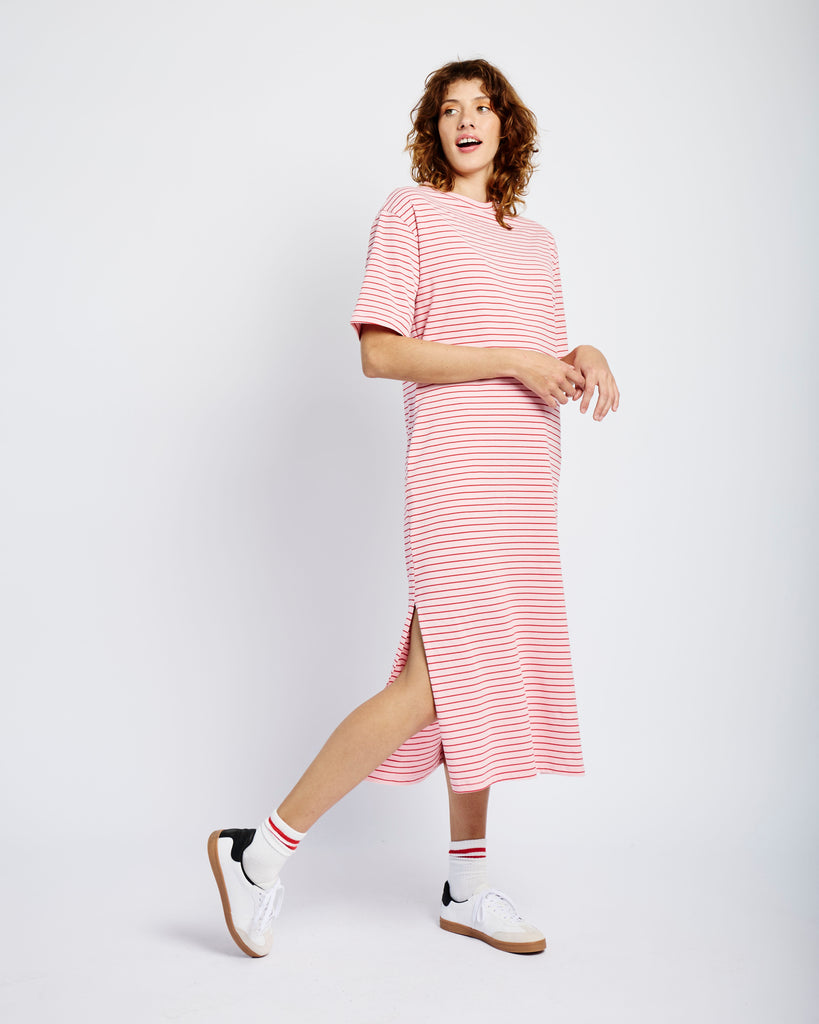 Easy Tee Dress in Pink and Red Stripe - Me&B