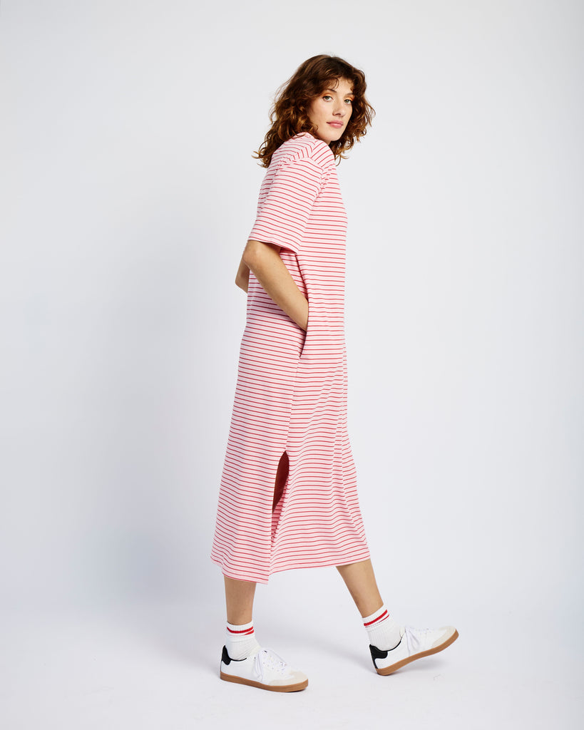 Easy Tee Dress in Pink and Red Stripe - Me&B