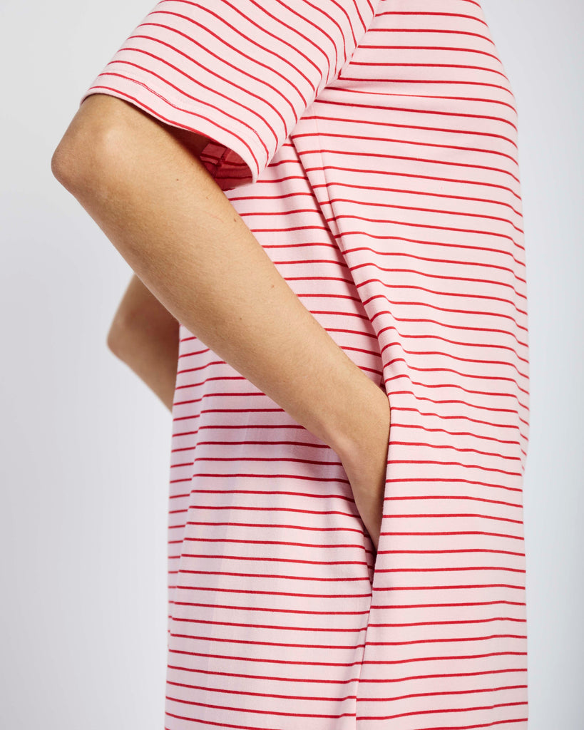 Easy Tee Dress in Pink and Red Stripe - Me&B