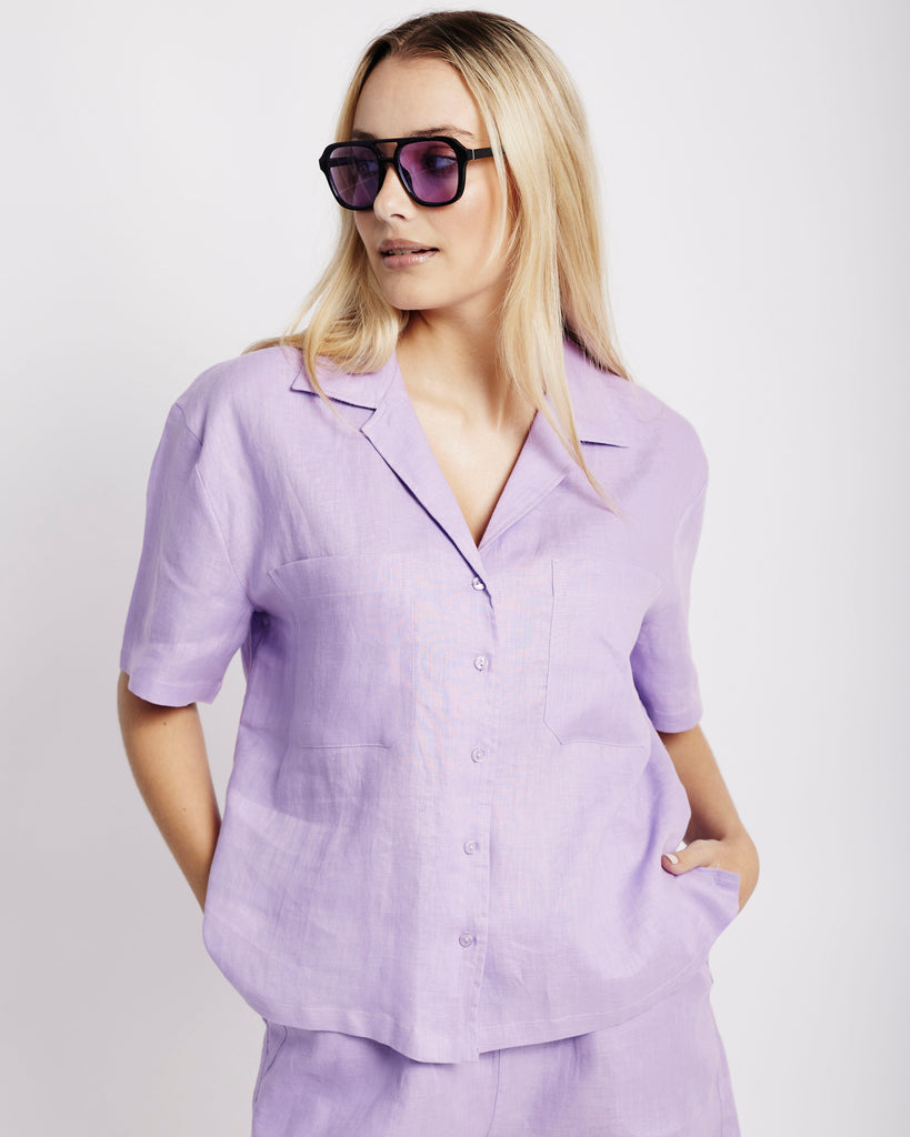 Me&B. Women's clothing. Shirt. Linen Shirt. Linen Button Up. Collared Linen Shirt. Lilac Linen Shirt. Locally made in Cape Town