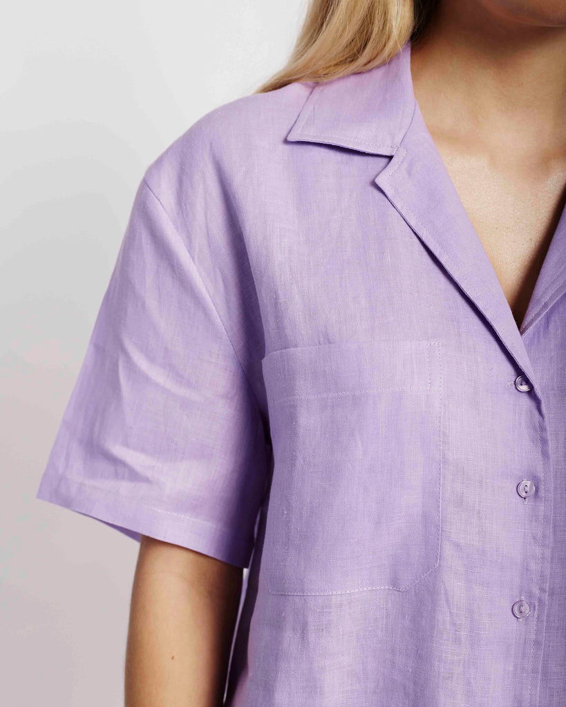 Me&B. Women's clothing. Shirt. Linen Shirt. Linen Button Up. Collared Linen Shirt. Lilac Linen Shirt. Locally made in Cape Town