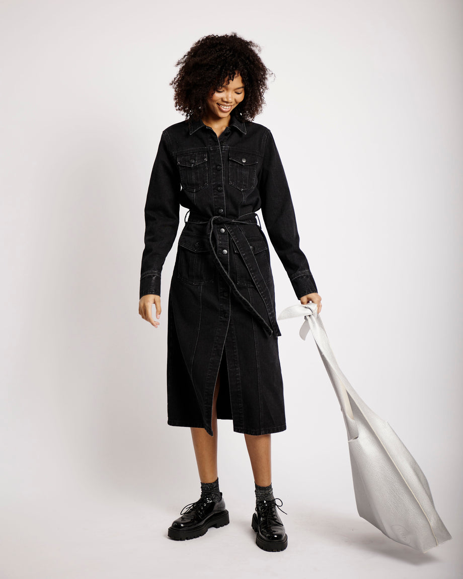 Black denim shirt dress online