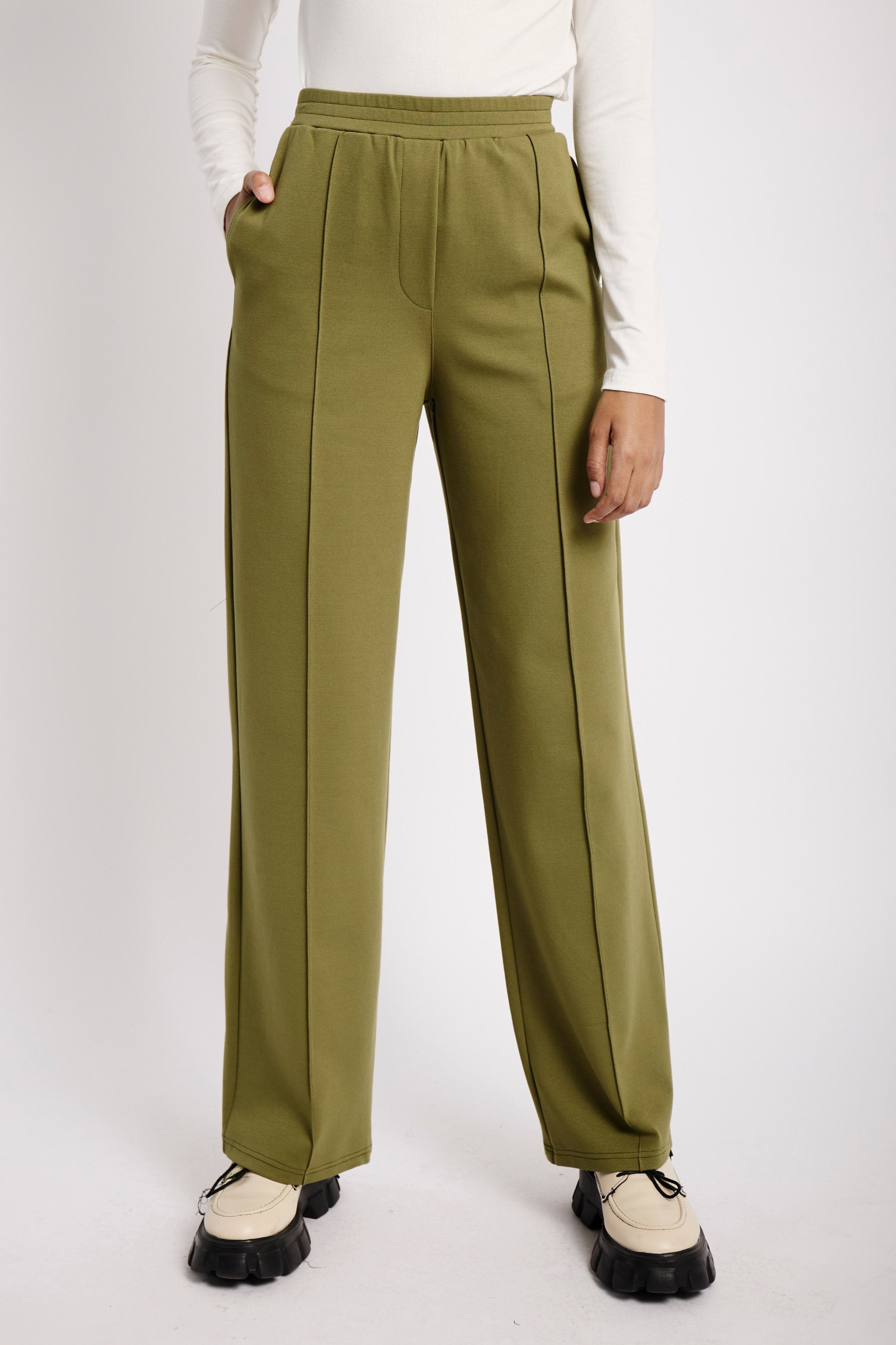 Casual Tailored Ponti Pants in Olive - Me&B