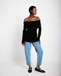 Off the Shoulder Knit Top in Black - Me&B
