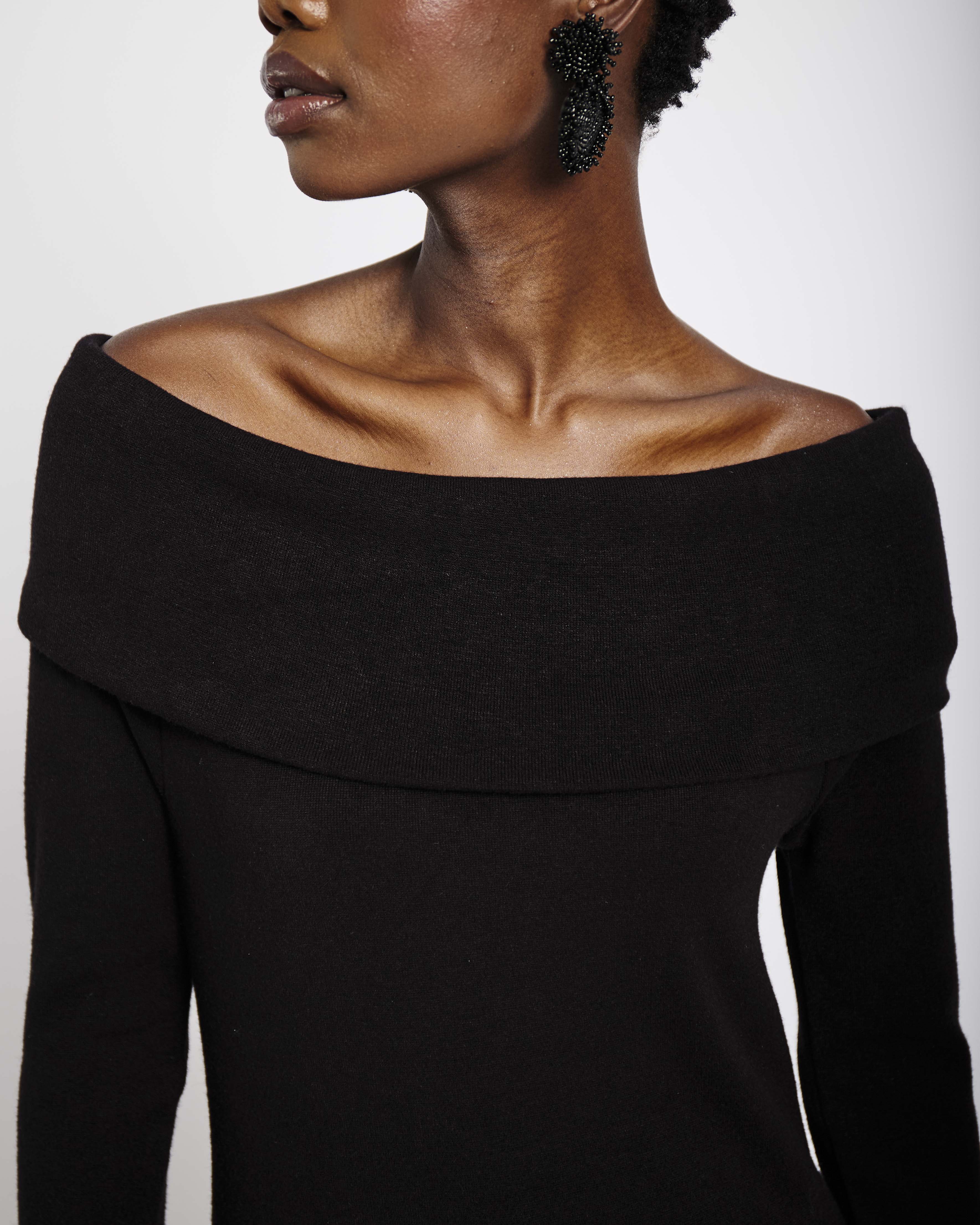 Off the Shoulder Knit Top in Black - Me&B