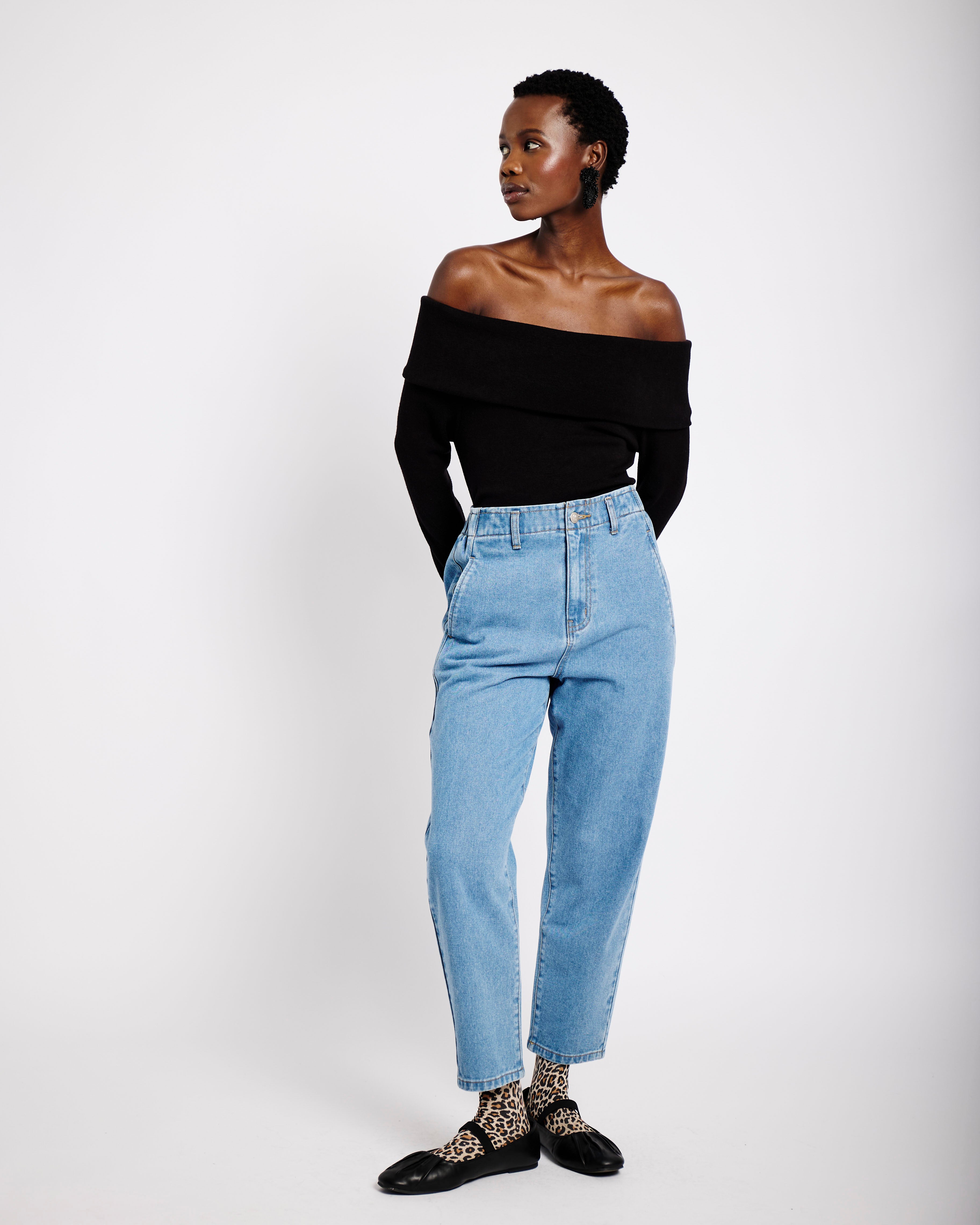 Off the Shoulder Knit Top in Black - Me&B
